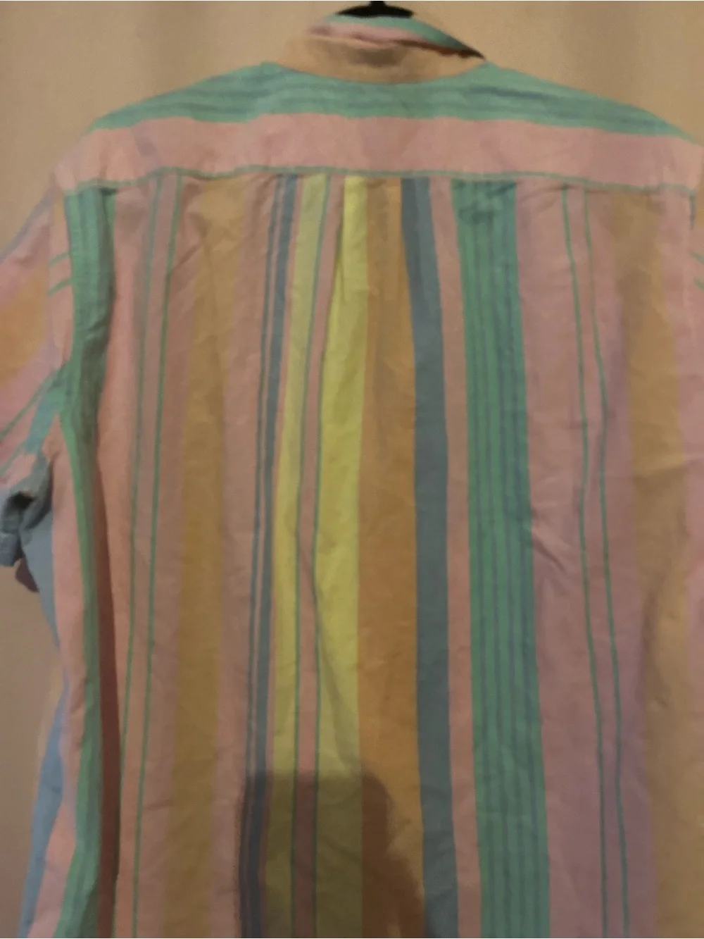 Crew Broken In Oxford Mens Large Pastel Striped Button Up Short Sleeve Shirt